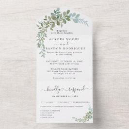 Soft Green Eucalyptus Watercolor Rustic Wedding All In One Einladung