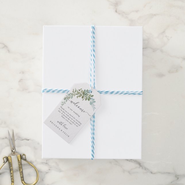 Soft Green Eucalyptus Watercolor Rustic Wedding Geschenkanhänger (Mit Garn)