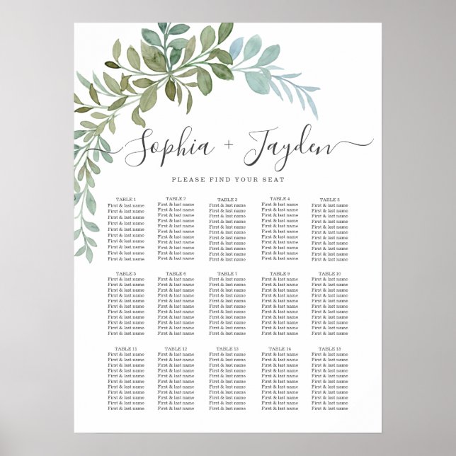 Soft Green Eucalyptus Watercolor Rustic Wedding Poster (Vorne)