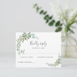 Soft Green Eucalyptus Watercolor Rustic Wedding RSVP Karte