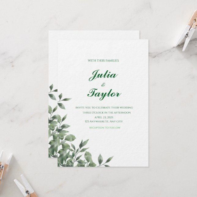 Soft Green Minimalist Invitation Einladung (Vorderseite/Rückseite Beispiel)