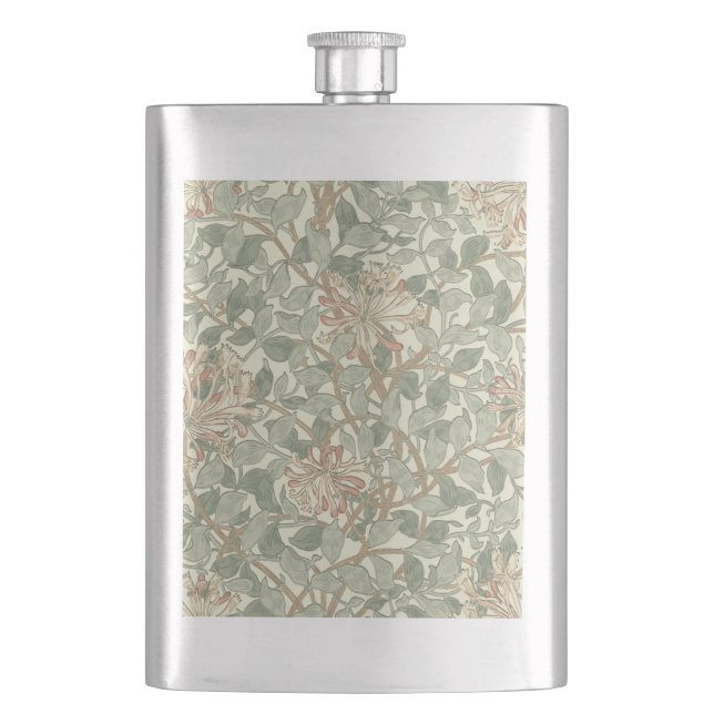 Soft Green Vintag William Morris Honeysuckle Flachmann (Vorderseite)