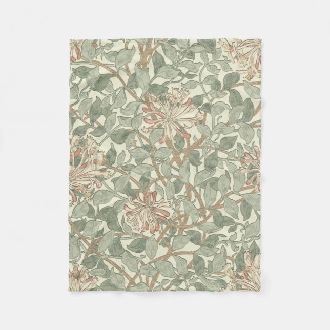Soft Green Vintag William Morris Honeysuckle Fleecedecke (Vorderseite)