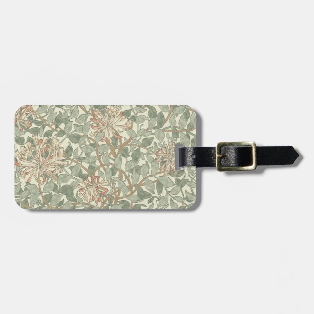 Soft Green Vintag William Morris Honeysuckle Gepäckanhänger (Vorderseite horizontal)