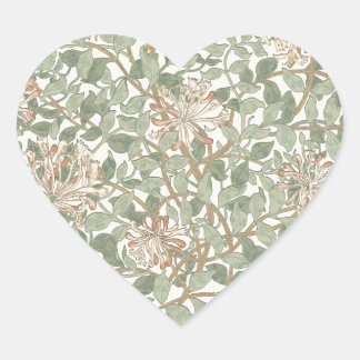 Soft Green Vintag William Morris Honeysuckle Herz-Aufkleber