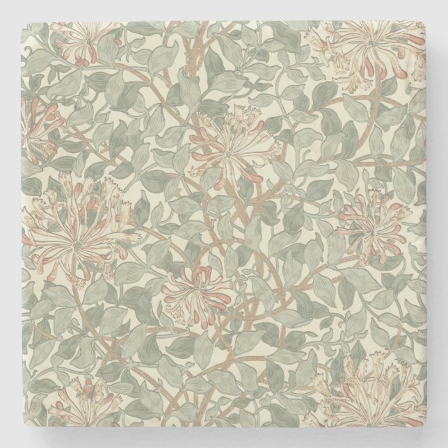 Soft Green Vintag William Morris Honeysuckle Steinuntersetzer (Vorderseite)