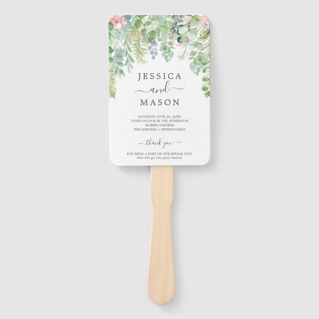 Soft Greenerity Wedding Fan Programm Fächer (Vorderseite)