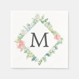 Soft Greenery Monogram Cocktail Napkin Serviette