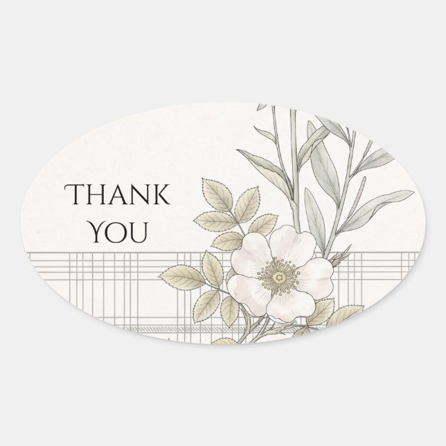 Soft Grey Tartan Rose Hochzeit Danke Sticker (Vorderseite)