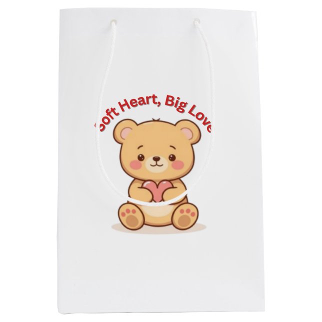 Soft Heart Big Love Cute Teddy Bear Mittlere Geschenktüte (Vorderseite)