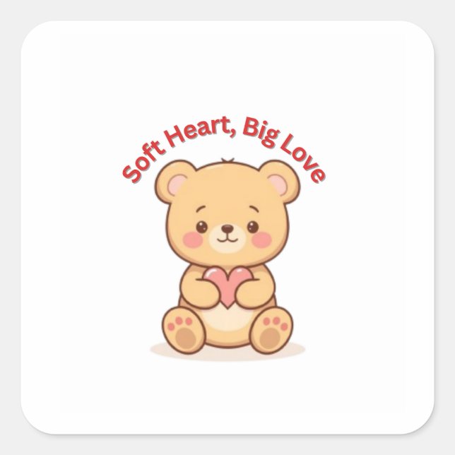 Soft Heart Big Love Cute Teddy Bear Mugs  Quadratischer Aufkleber (Vorderseite)
