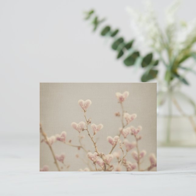 Soft Heart Blossom Postcard – Romantic Botanical  Postkarte (Stehend Vorderseite)