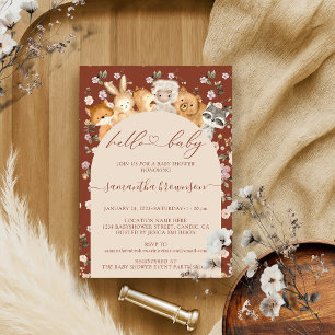 Soft Hello Baby Shower Forest Animals Einladung