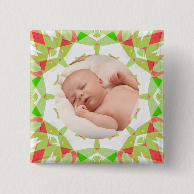 Soft Hübsch Green Custom Frohe Weihnachts-Foto Button (Vorderseite)