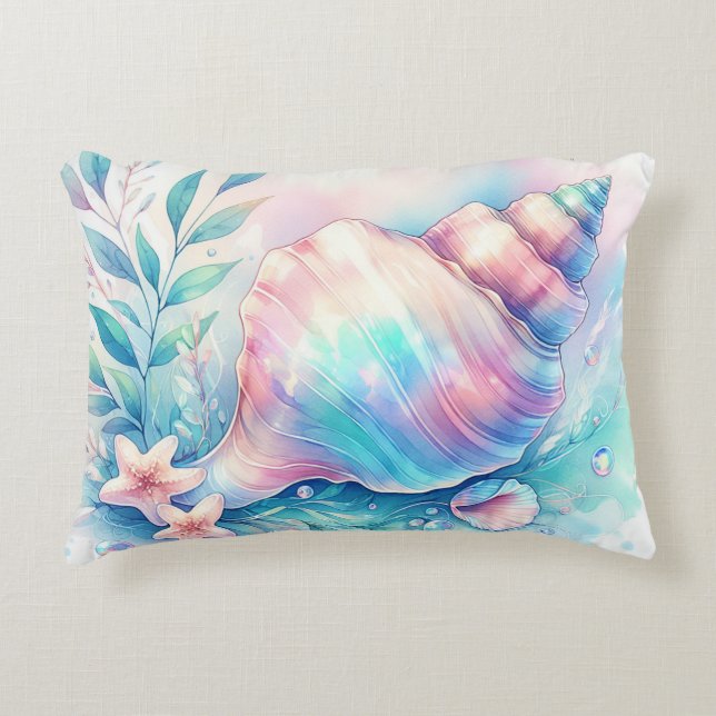Soft Iridescent Pastel Hues Conch Seashell Dekokissen (Vorderseite)