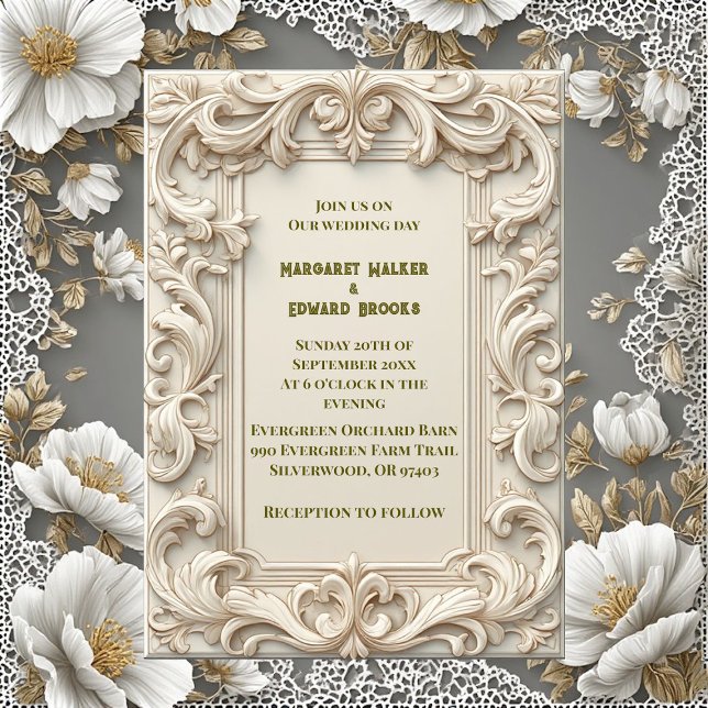 Soft Ivory Baroque Grandeur Acanthus Swirl Minimal Einladung (Soft Ivory Baroque Grandeur Acanthus Swirl Minimal Invitation)