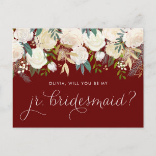 Soft Ivory Blume Red Be My Junior Bridesmaid Einladungspostkarte