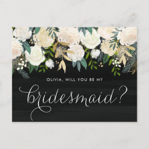 Soft Ivory Blumengarten Rustikal Sei meine Bridesm Einladungspostkarte