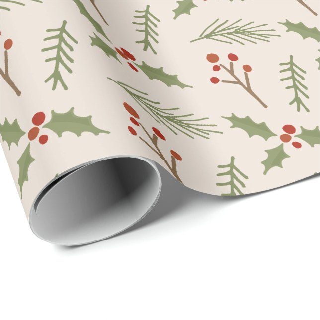 Soft Ivory Botanical Berries Geschenkwrap Geschenkpapier (Rolleneckpunkt)