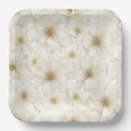Soft Ivory Floral Abstrakt Pappteller