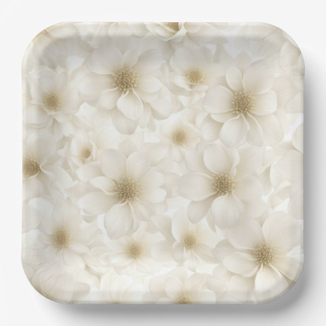Soft Ivory Floral Abstrakt Pappteller (Vorderseite)