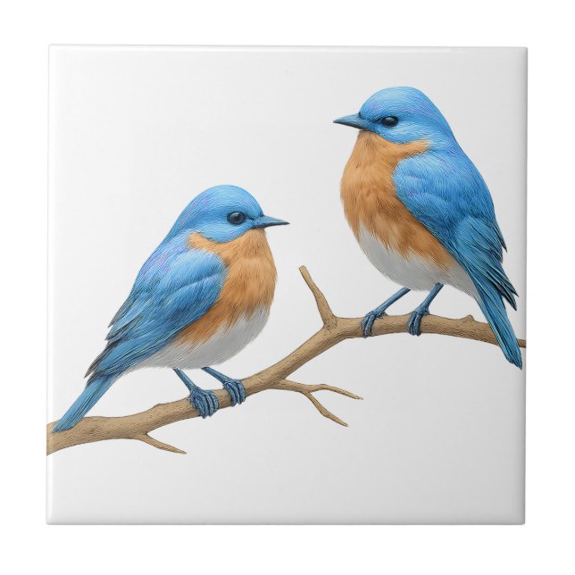 Soft Ivory Lovebirds Romantische Bluebirds Hochzei Fliese (Vorderseite)