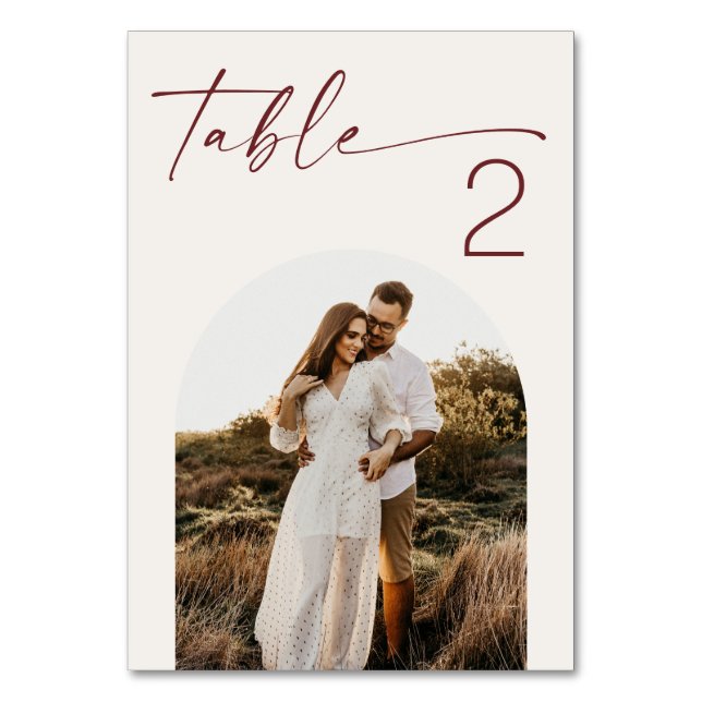 Soft Ivory Minimalist Wedding. Modern Script Photo Tischnummer (Vorderseite)