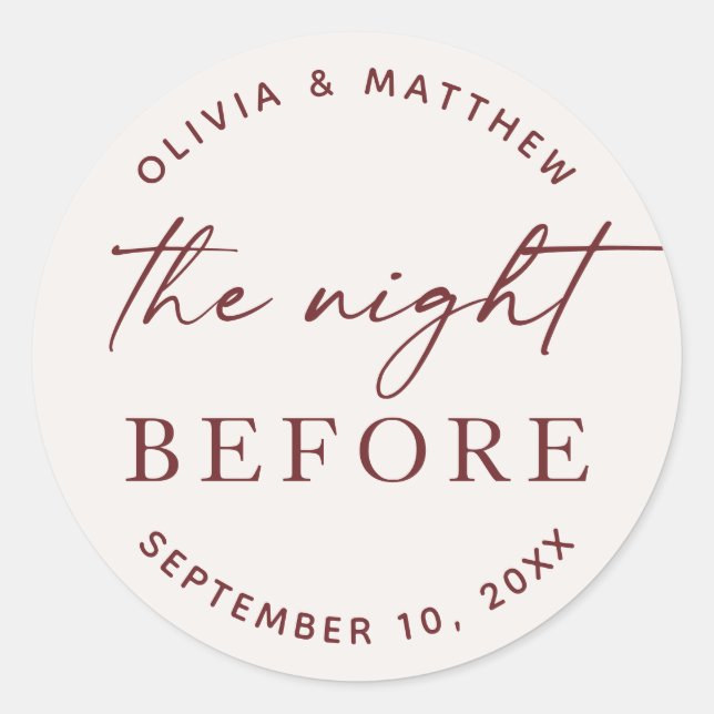 Soft Ivory Modern Script Wedding Rehearsal Dinner Runder Aufkleber (Vorderseite)