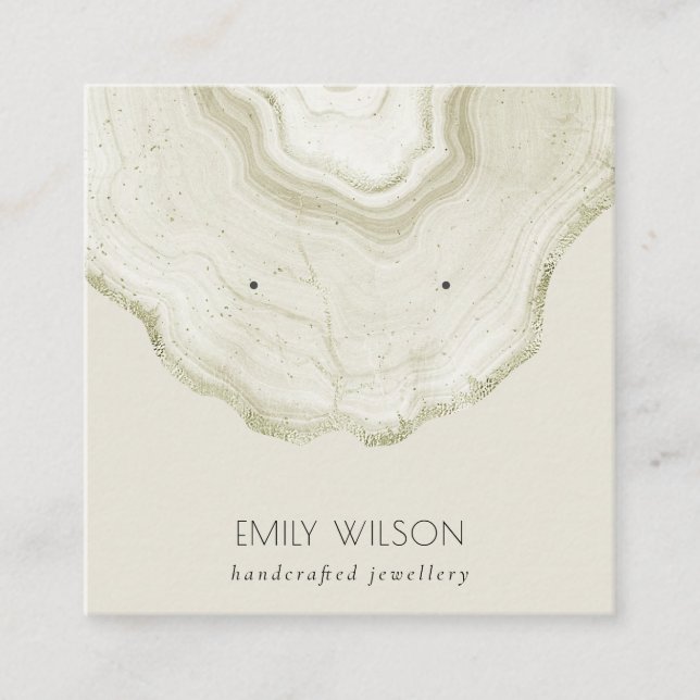 Soft Ivory Pale Gold Agate Marmor Ohrring Display  Quadratische Visitenkarte (Vorderseite)