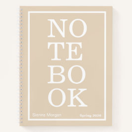 Soft Khaki/Beige Modern Big "NOTEBOOK" Notizbuch