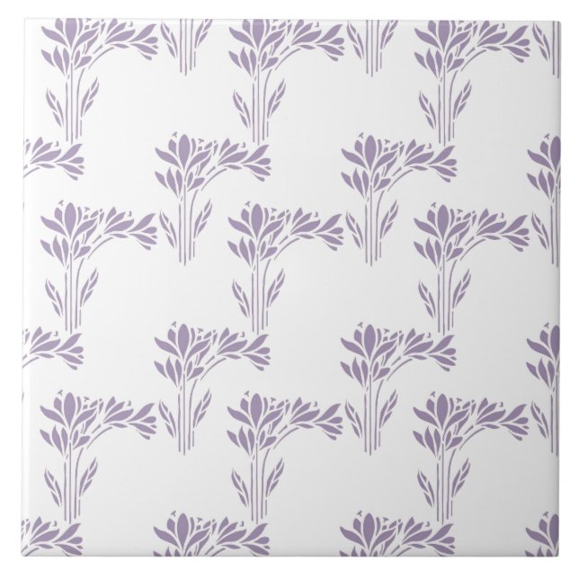 Soft Lavender Botanical Pattern Tile Fliese (Vorderseite)