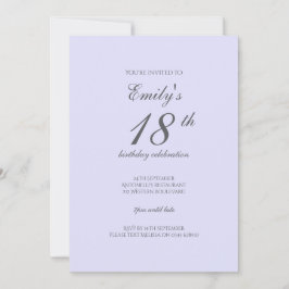 Soft Lavender Minimalist 18th Birthday Invitation Einladung