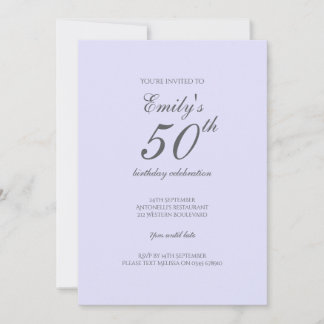 Soft Lavender Minimalistisch 50. Geburtstag Einlad Einladung