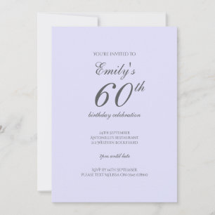 Soft Lavender Minimalistisch 60. Geburtstagsfeier Einladung