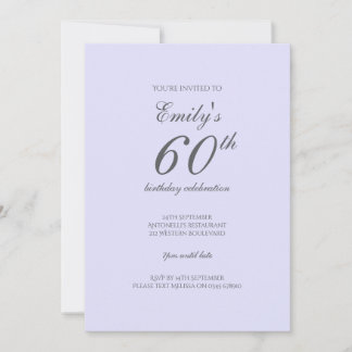 Soft Lavender Minimalistisch 60. Geburtstagsfeier Einladung