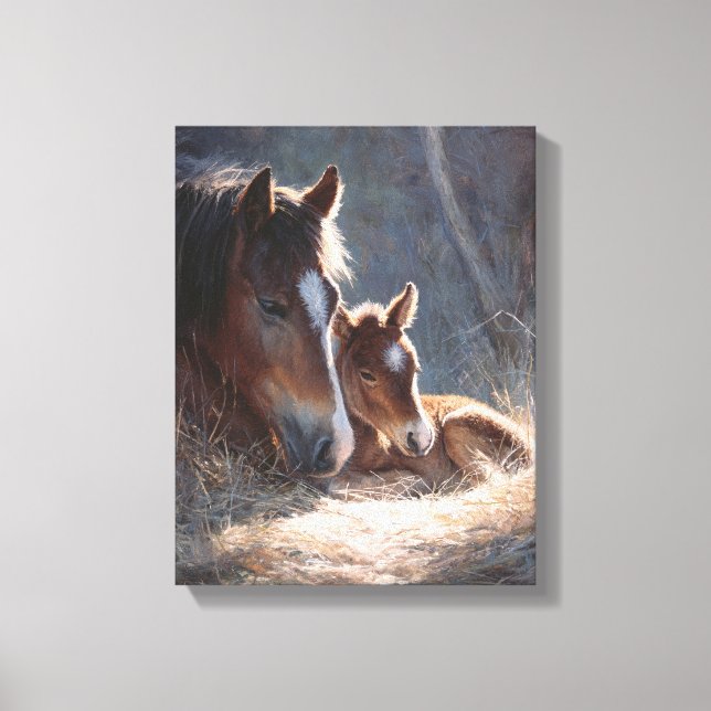 Soft Light Mare and Foal Painting Leinwanddruck (Vorderseite)