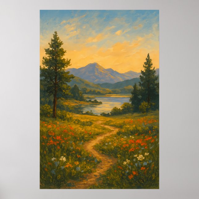Soft Light over Dreamy Plains | Landscape Painting Poster (Vorne)