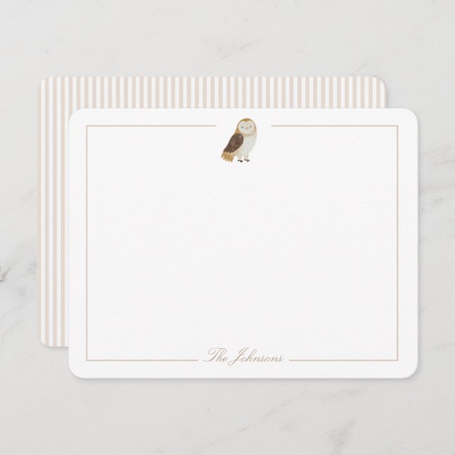 Soft Light Taupe Tan Owl Personalisiert Stationery Mitteilungskarte (Vorne/Hinten)