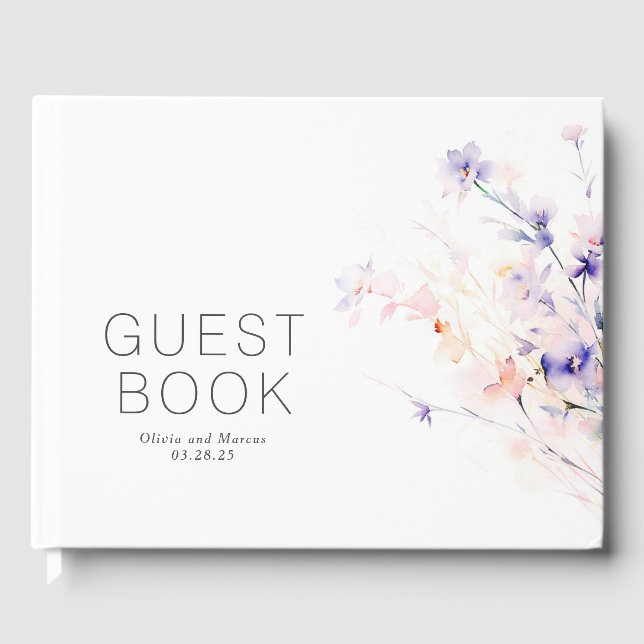 Soft Lila Blush Blume Minimalistisch Hochzeit Gästebuch (Vorderseite)