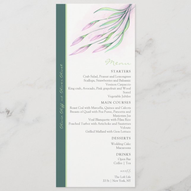 Soft Lila Lilies Wedding Menu Menükarte (Vorderseite)