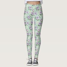 Soft Lilac And White Roses With Watercolor Effects Leggings