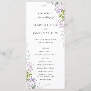 Soft Lilac Lila Blumengrün Hochzeitsprogramm Programm