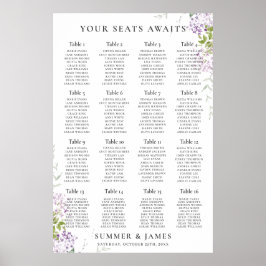 Soft Lilac Lila Floral Wedding Chart Poster