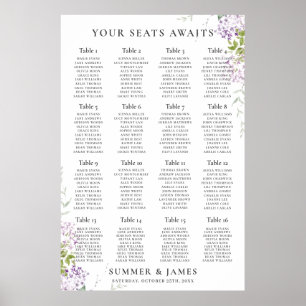 Soft Lilac Lila Floral Wedding Chart Poster