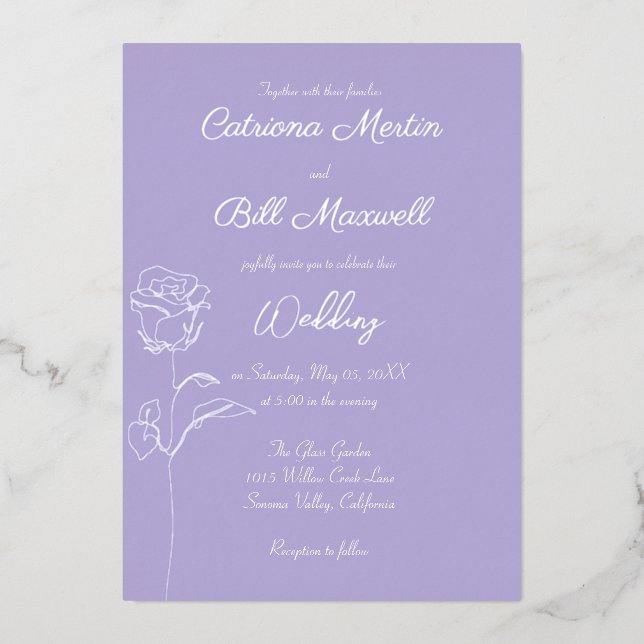 Soft Lilac & Real Silver Foil Einladung (Vorderseite)