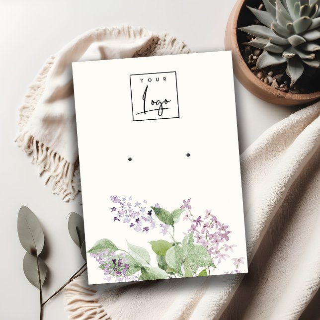 Soft Lilac Watercolor Floral Ohrring Logo-Anzeige Visitenkarte (Von Creator hochgeladen)