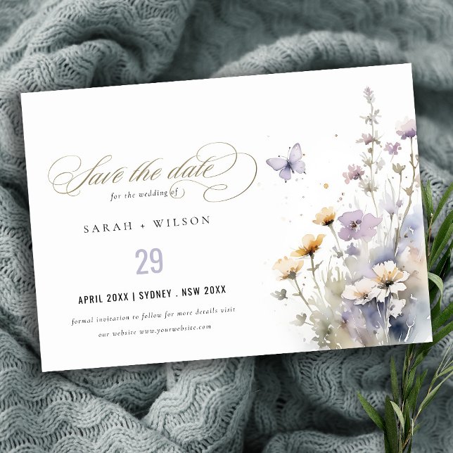 Soft Lilac Wildblume Butterfly Garden Wedding Save The Date (Von Creator hochgeladen)