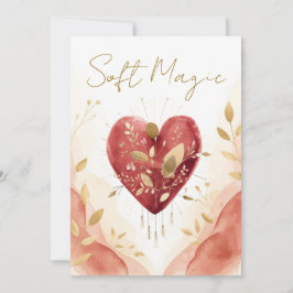 Soft Magic Watercolor Heart with Golden Botanicals Feiertagskarte