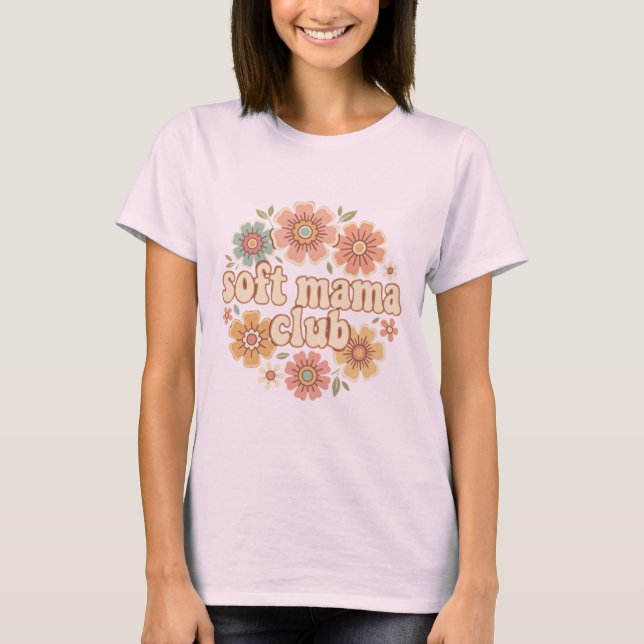 Soft Mama Club Retro Groovy Daisy Blumen-Design T-Shirt (Vorderseite)