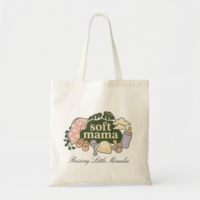 Soft Mama Retro Baby Essentials Design | Süße Mott Tragetasche (Vorne)